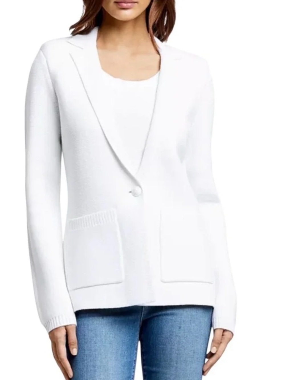 L'AGENCE White Knit Blazer Jacket Button Front Pockets Size S